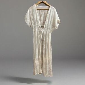 White Sheer Gauzy Front Tie Beach Cover up Womens One Size Romantic Flowy Mesh